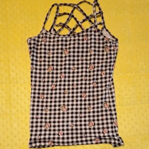 Justify Black and White Checkered Camisole with Floral Design